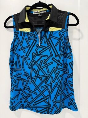 JAMIE SADOCK Sleeveless Zip Collar Performance Blue Black Golf Tennis Top (M)